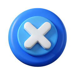 Obraz premium 3d render of a blue button with a white cross symbol for cancel or close