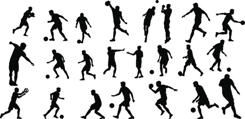 Football player silhouette vector set with dynamic poses