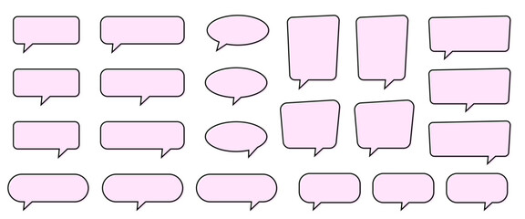 Pink Speech Bubble Set. Flat Pink Communication Bubbles. Text, Chat, Dialog Icons.