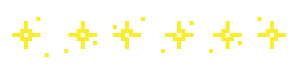 Obraz premium Pixel shine star icons. Sparkling retro stars in 8-bit style