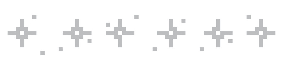 Pixel shine star icons. Sparkling retro stars in 8-bit style