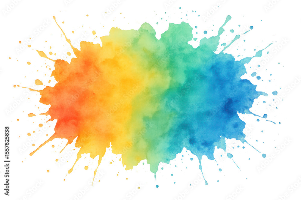 Poster colorful watercolor splashes blending dynamically, creating artistic pattern with transparent backdr