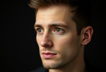 Thoughtful male portrait on black background