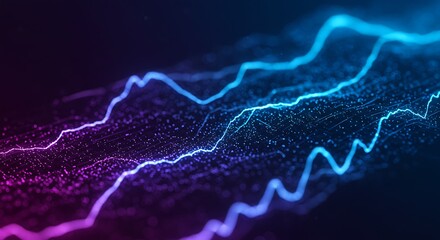 Abstract representation of data trends with vibrant neon lines and dotted patterns.