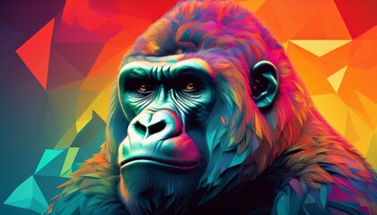gorilla on a colorful gradient background art digital art faceted minimal abstract panorama background
