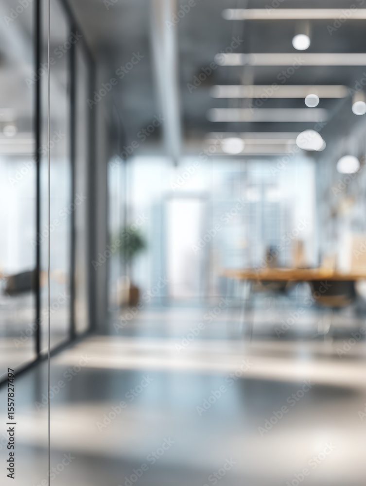 Poster blurred empty open space office. abstract light bokeh at office interior background for design.