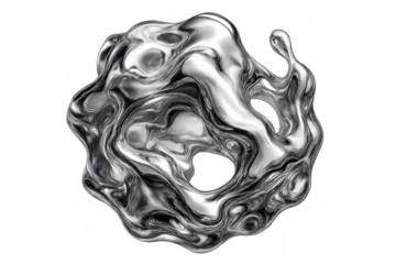 Metallic fluid mercury melting with a transparent background, perfect for industrial and futuristic designs