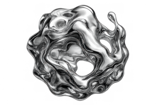 Metallic fluid mercury melting with a transparent background, perfect for industrial and futuristic designs