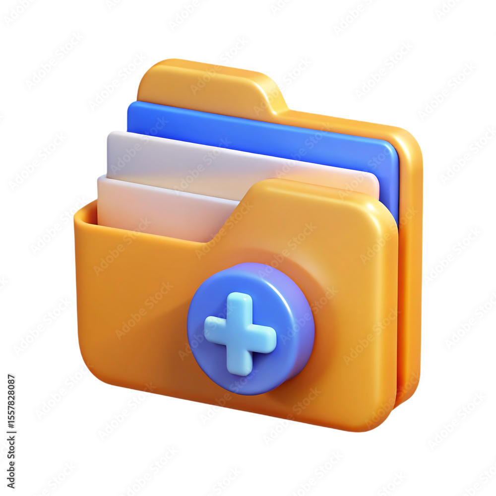 Poster 3d rendered folder icon with plus sign adding files storage concept on black background
