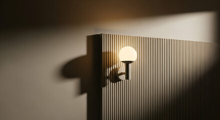Minimalistic wall lamp casting soft shadows on textured surface with warm light illuminating modern interior design elements in a stylish setting