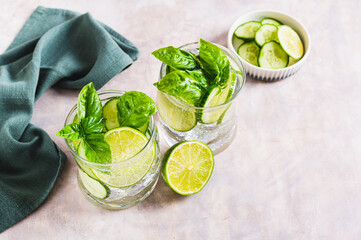 Low alcohol refreshing herbal spa spritz in glasses on the table