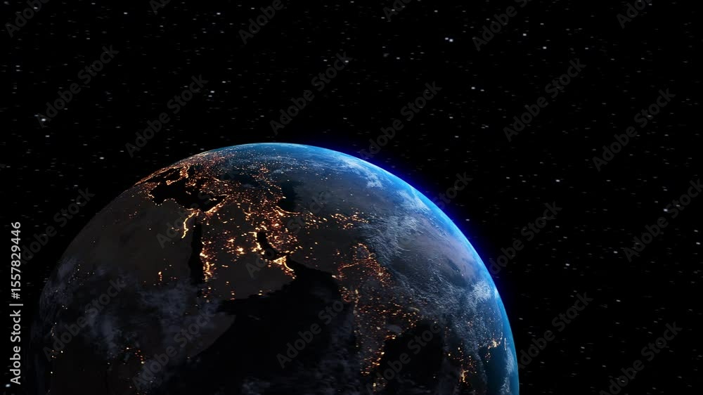 Poster planet earth 3d orbital animation with realistic geography surface and clouds atmosphere . spinning 