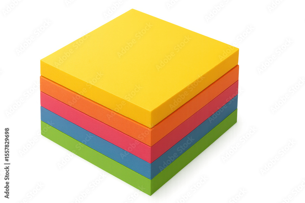 Poster colorful sticky notes forming a neat stack, isolated on a transparent background, ready for your mes