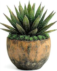 A succulent plant in a textured terracotta pot