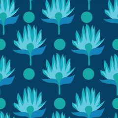 blue flowers with polka dots seamless pattern. Good for textile, fabric, wrapping, card and more.