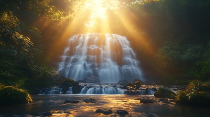 Majestic waterfall in lush forest
