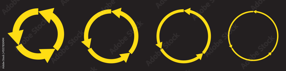 Poster circle arrow vector icon set. rotation, recycle and refresh icon symbols with one, two, three and fo