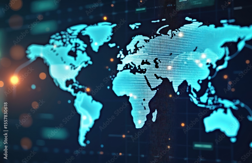 Poster abstract image of global network, world map with connection points. visuals for international busine