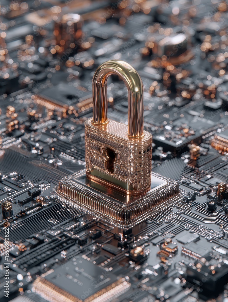 Aufkleber cyber security, abstract computer chip, technology background with a padlock, internet security and 