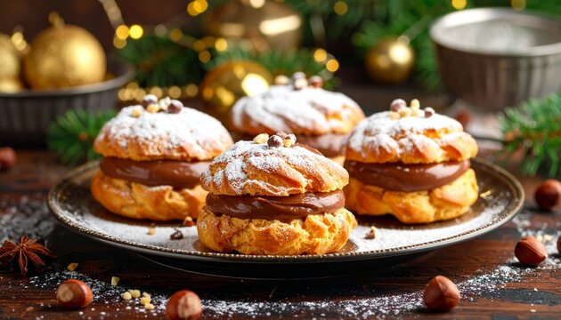 Paris-Brest Pastry Ring with Hazelnut Cream. Traditional French Dessert