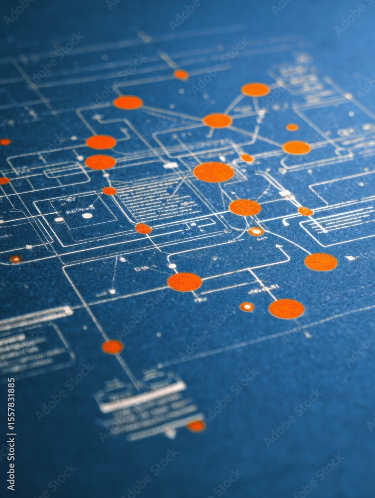 Aufkleber blueprint with bunch of orange dots on it, user flow diagram guides your navigation