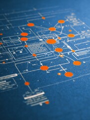 blueprint with bunch of orange dots on it, user flow diagram guides your navigation