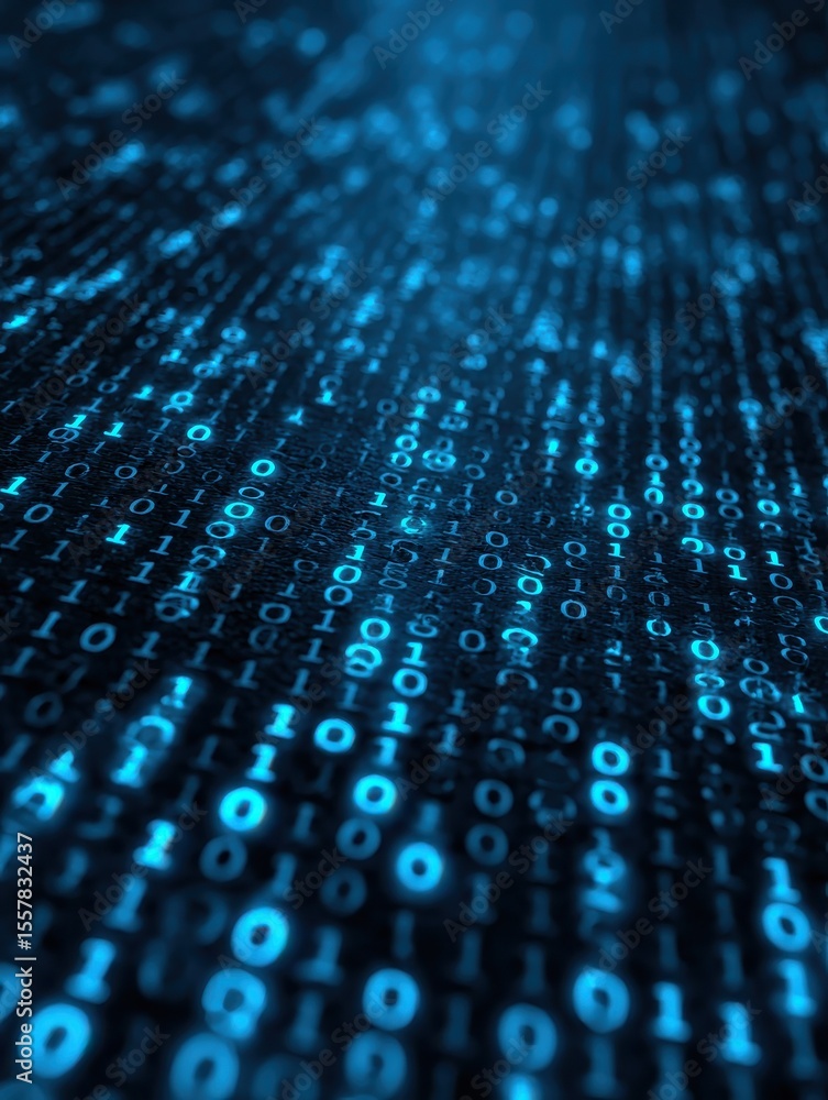 Poster digital encryption elegance: binary code matrix on dark blue canvas - a cybersecurity and cryptocurr