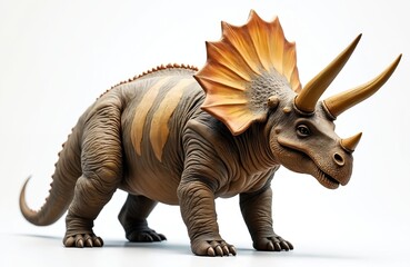 Isolated triceratops dinosaur on white background. Realistic 3D render. Ancient extinct reptile, prehistoric animal. Illustration perfect for education, science books, kids media, creative projects.