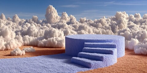 3D Blue Podium with Cloud Sky Background for Product Display