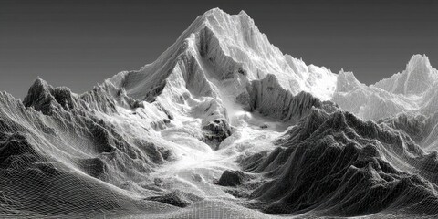 Abstract Low Poly Mountain Landscape Line Art Illustration