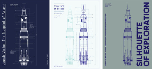 A poster illustrating a rocket as a precise engineering blueprint. A visual tribute to ambition, precision, and exploration—where math meets motion and design lifts off.