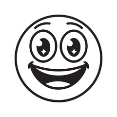 Obraz premium Happy Emoticon Black Outline Big Eyes Wide Grin emoji