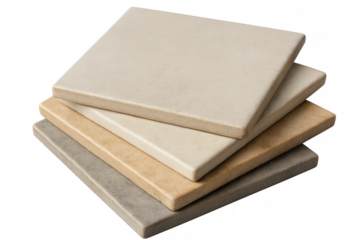 Ceramic tiles arranged neatly, displaying neutral color palette and smooth surfaces, ideal for contemporary interior design compositions