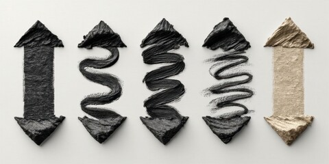 Black Crayon Arrow Collection with Curved, Spiral, Zigzag, and Wavy Directions for Infographics and Presentations