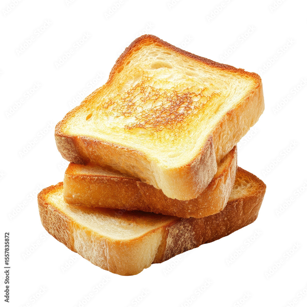 Poster stack of perfectly roasted toast bread isolated on transparent background for culinary presentation,