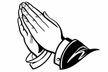 Black and white prayer hands icon, symbolizing faith, spirituality, and devotion. Simple vector illustration for religious, cultural, or inspirational themes.