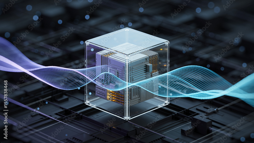 Aufkleber digital fortress: a captivating visualization of a digital cube, symbolizing data protection, with a