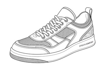 Stylish sneaker design, detailed technical sketch.
