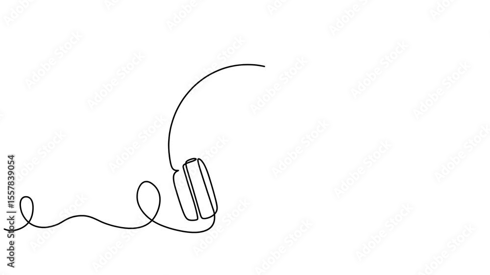 Poster animated self drawing of continuous line draw headphone. full length one line animation. 4k