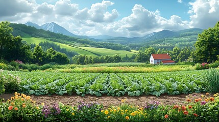 Rural landscape with small house