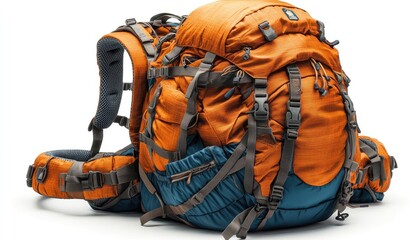 Large, orange and teal hiking backpack
