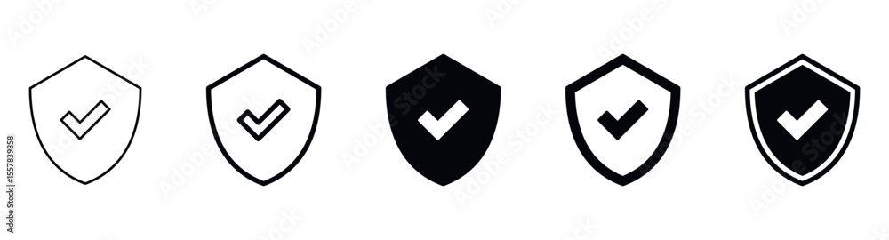 Poster shield check mark icon or security shield protection icon with tick symbol
