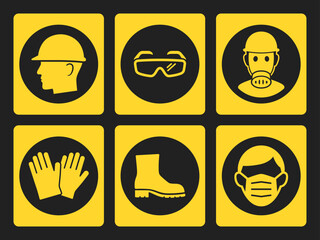 Set of Personal Protective Equipment Icons for Workplace Safety and Industrial Use