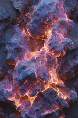 Fiery explosion of glowing rock material on a mottled background