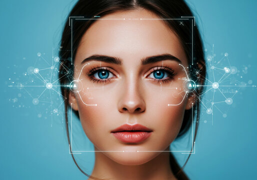 Facial Recognition Technology. Concept of facial Recognition System. Portrait of woman