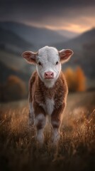 Obraz premium Young hereford calf with distinctive white face