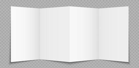 Vector white blank sheet of paper folded in four parts. Leaflet, brochure, booklet, flyer or invitation card mockup