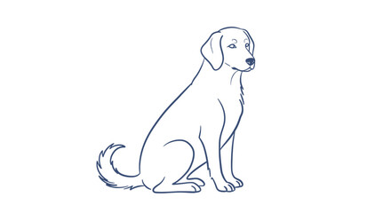 Obraz premium Illustration of a labrador dog sitting with its tail curled and floppy ears on a white background outline style