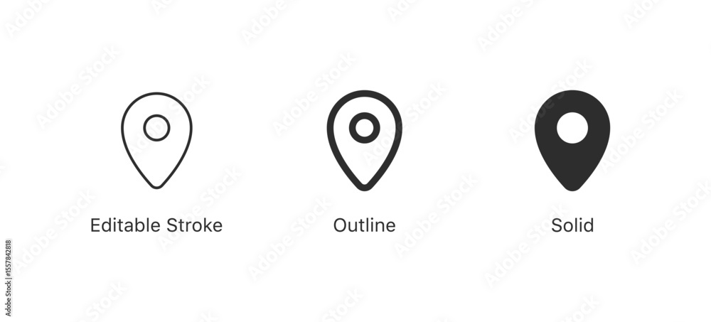 Aufkleber location pin icon in editable stroke, outline, and filled styles. for navigation, maps and geolocation designs in apps, websites and user interfaces