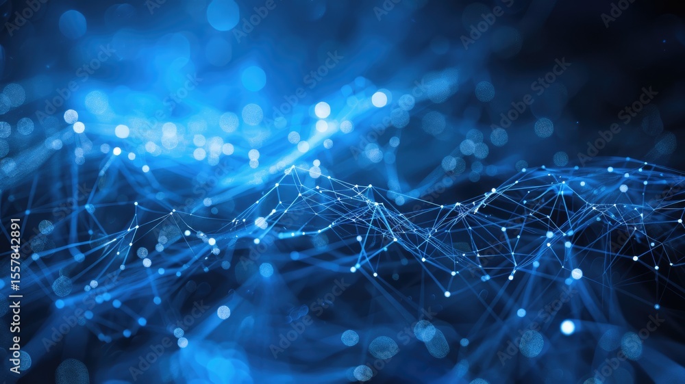 Poster abstract picture micro light sparkling particle represent data flow vivid flowing wave with high tec